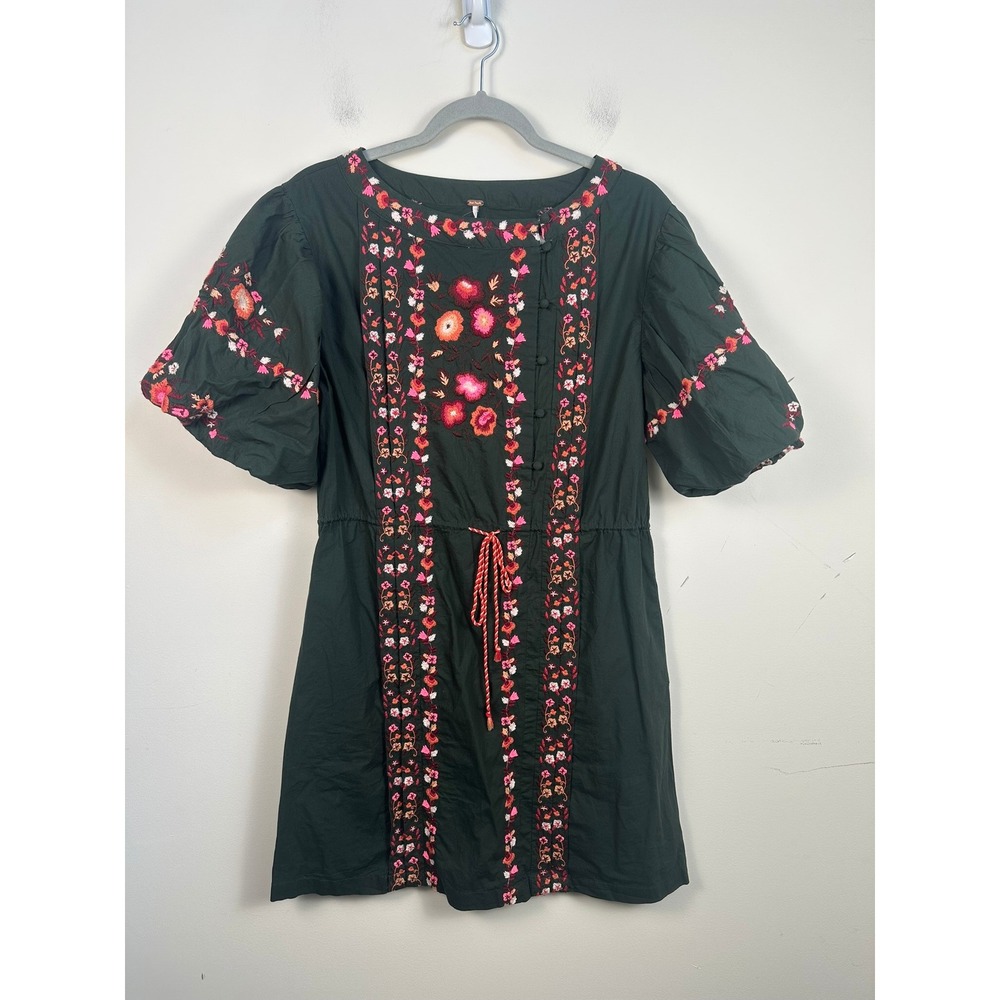 Free People Havana‎ Mini Dress Womens XS Green New Floral Embroidered Boho